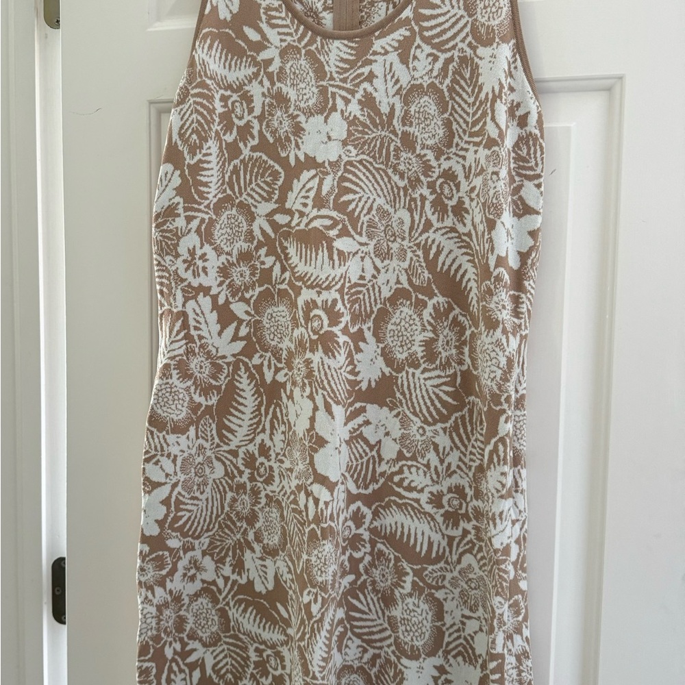 Tommy Bahama Del Lago Jacquard tan & white floral midi dress size XL